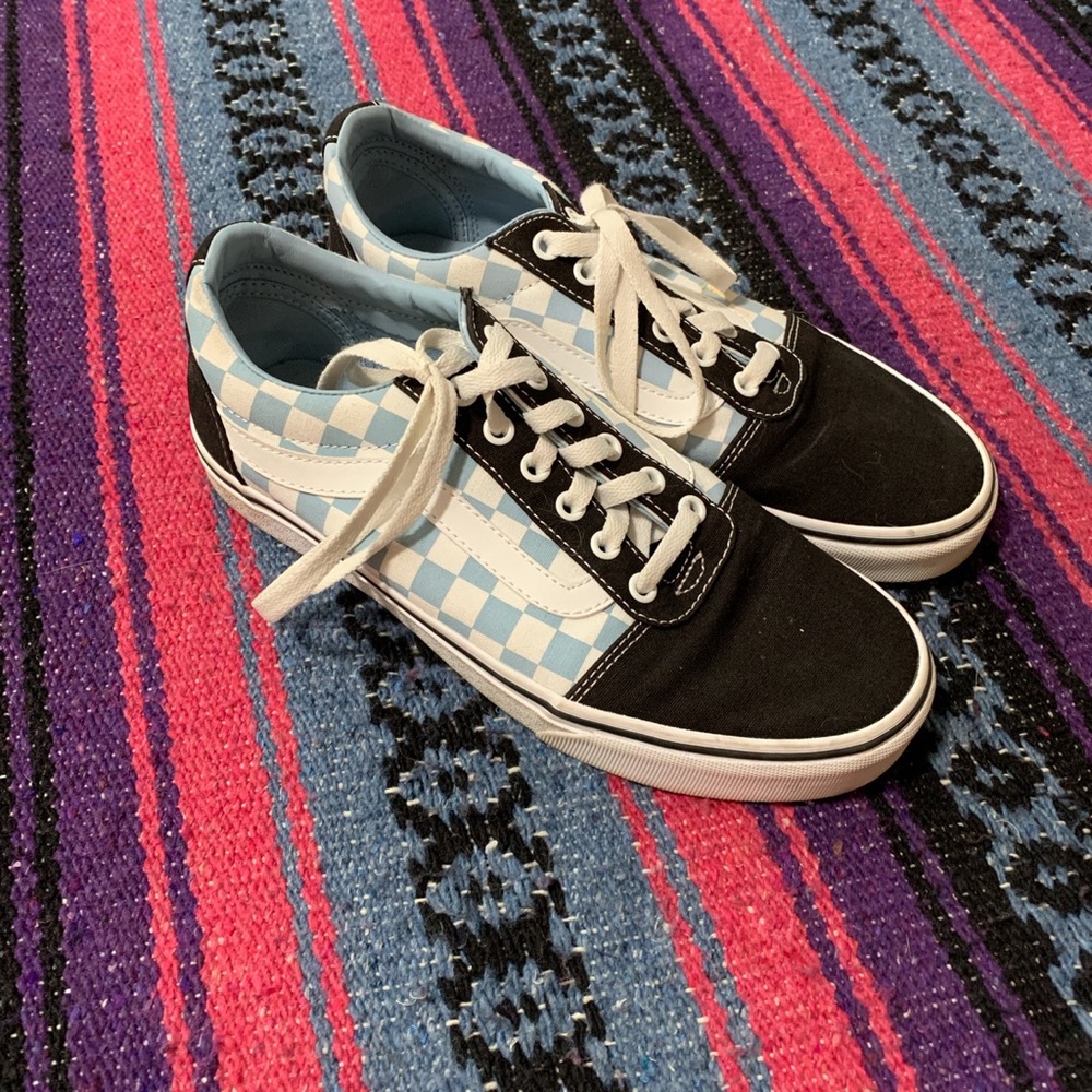 Blue and black checkered old skool vans